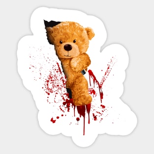 Horror Teddy Bear Cuts Through Shirt With Knife Sticker